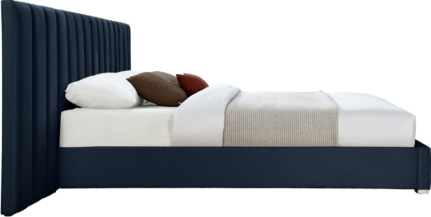 Pablo Navy Velvet Queen Bed - Furniture Stars (Chicago, IL)