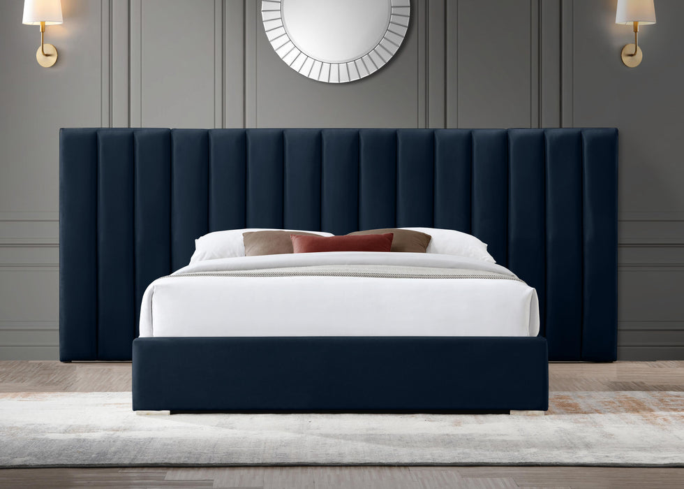 Pablo Navy Velvet Queen Bed - Furniture Stars (Chicago, IL)