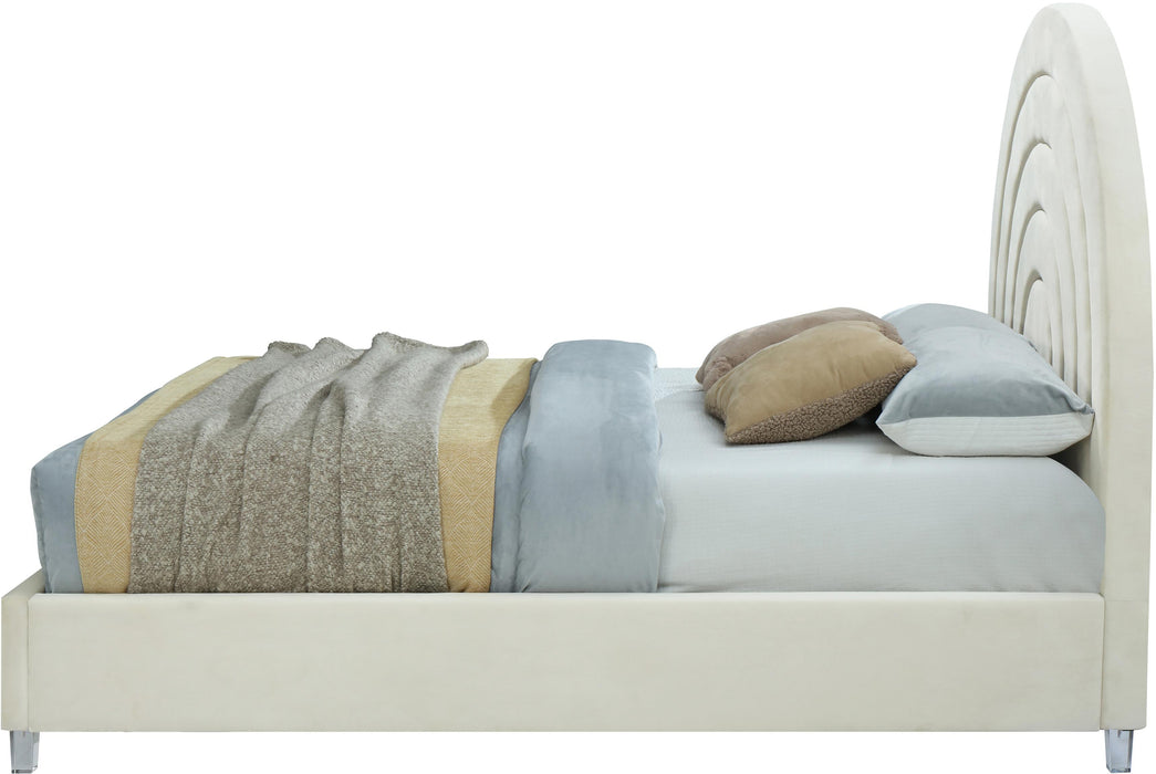 Rainbow Cream Velvet Queen Bed - Furniture Stars (Chicago, IL)