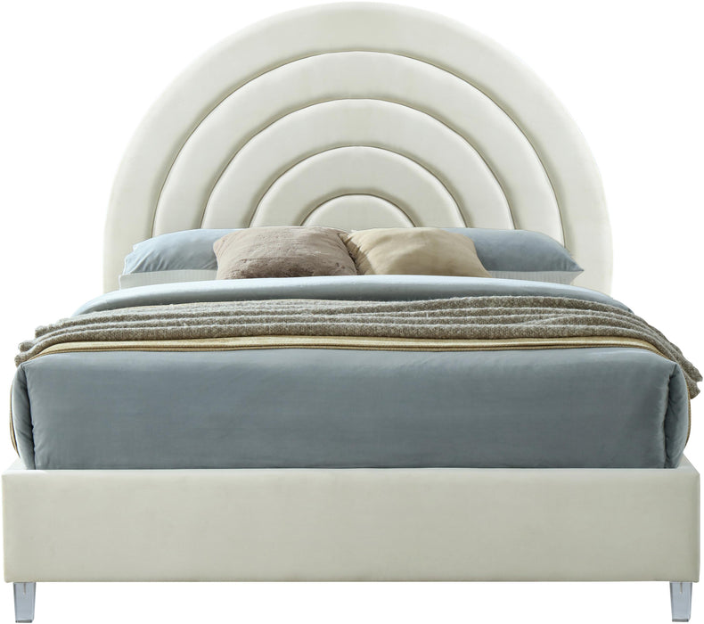 Rainbow Cream Velvet Queen Bed - Furniture Stars (Chicago, IL)