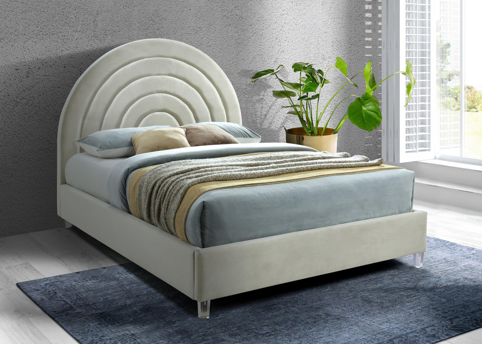 Rainbow Cream Velvet Queen Bed - Furniture Stars (Chicago, IL)