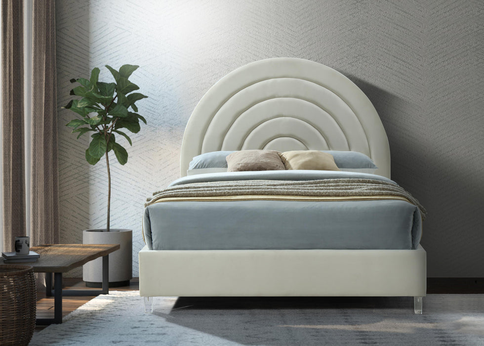 Rainbow Cream Velvet Queen Bed - Furniture Stars (Chicago, IL)