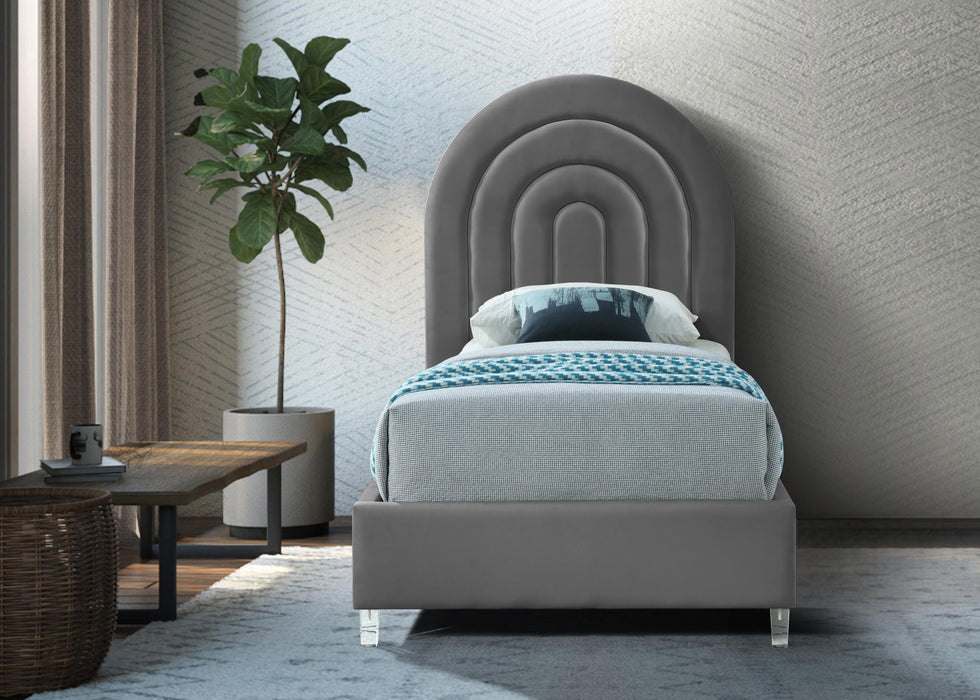 Rainbow Grey Velvet Twin Bed