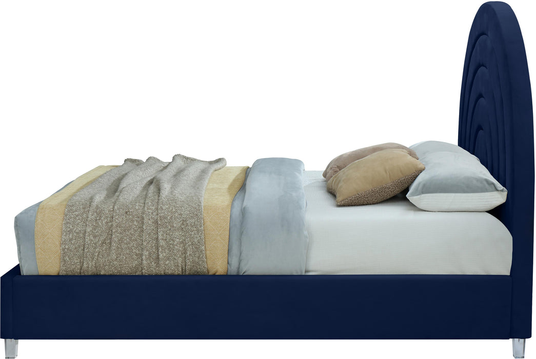 Rainbow Navy Velvet Queen Bed - Furniture Stars (Chicago, IL)