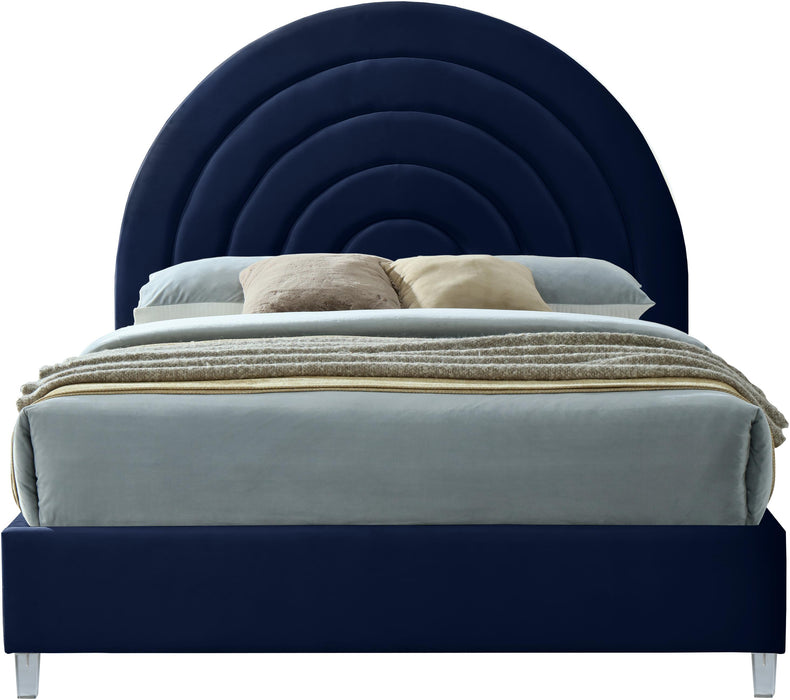 Rainbow Navy Velvet Queen Bed - Furniture Stars (Chicago, IL)