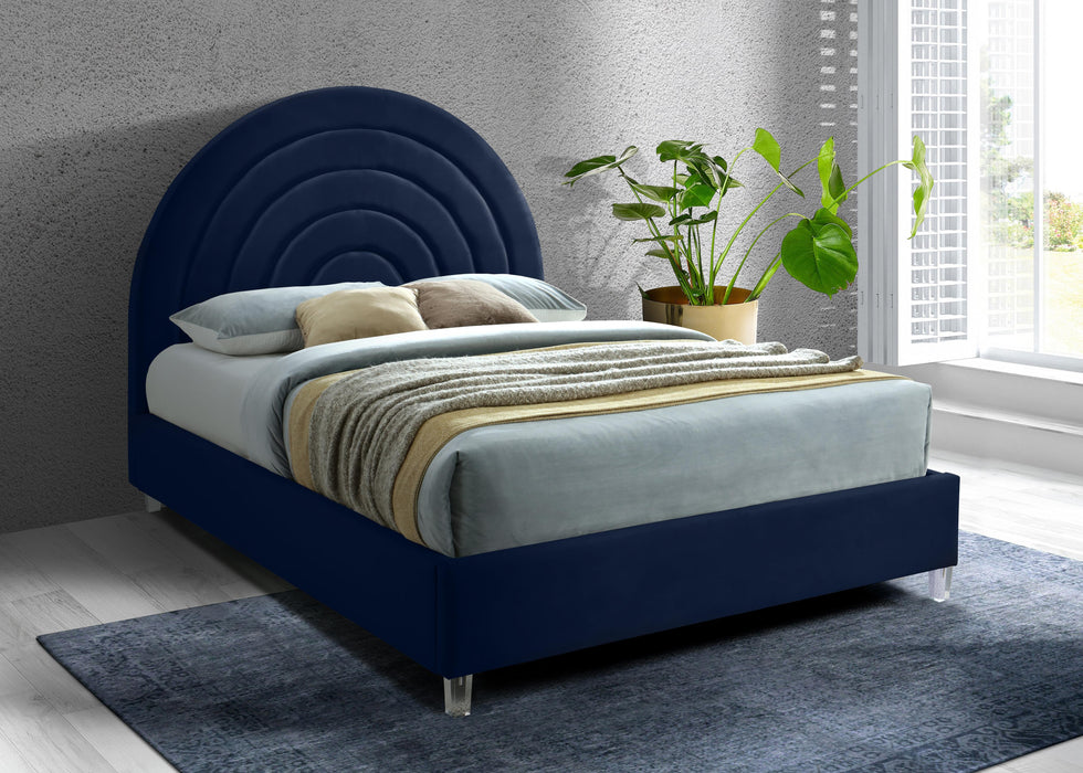 Rainbow Navy Velvet Queen Bed - Furniture Stars (Chicago, IL)