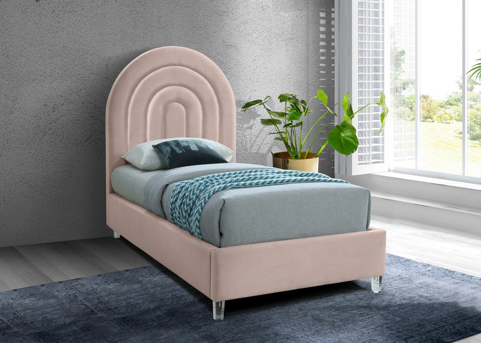 Rainbow Pink Velvet Twin Bed