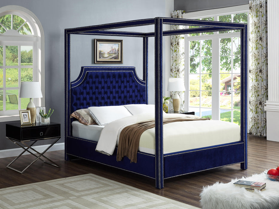 Rowan Navy Velvet Queen Bed (3 Boxes) - Furniture Stars (Chicago, IL)