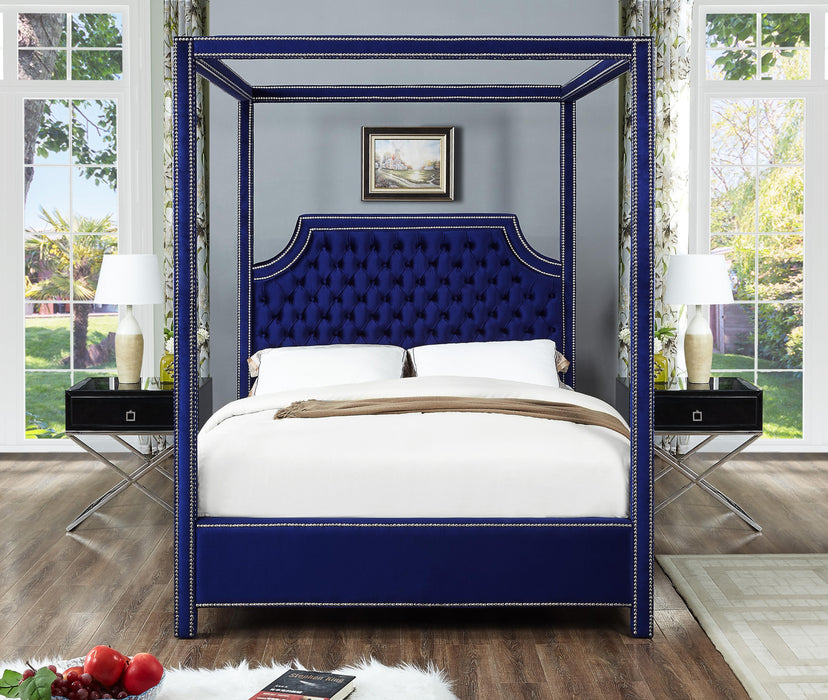 Rowan Navy Velvet Queen Bed (3 Boxes) - Furniture Stars (Chicago, IL)