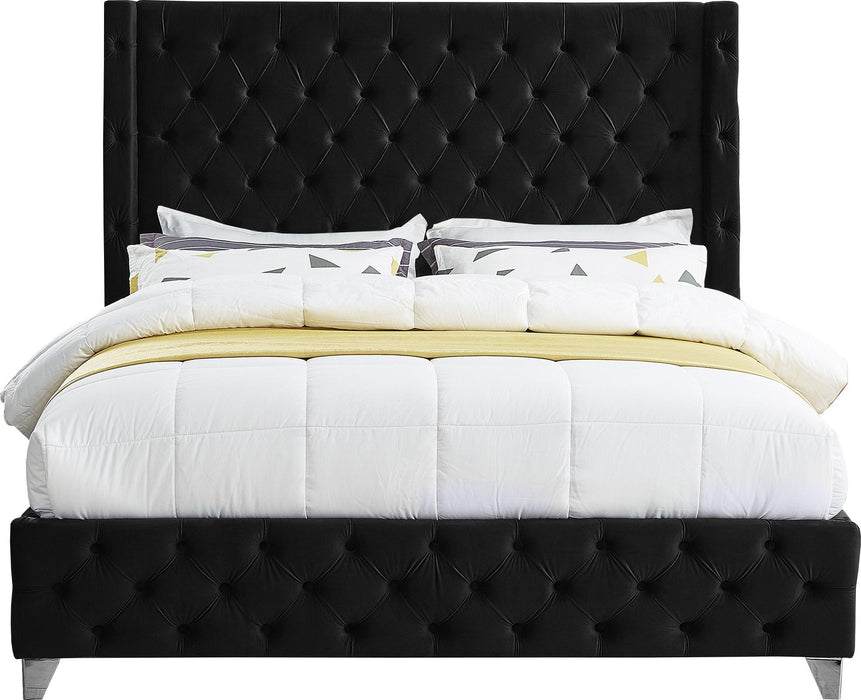 Savan Black Velvet Queen Bed - Furniture Stars (Chicago, IL)