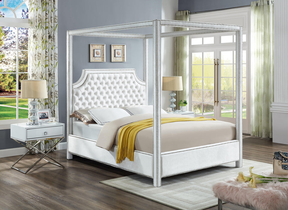 Rowan White Velvet Queen Bed (3 Boxes) - Furniture Stars (Chicago, IL)