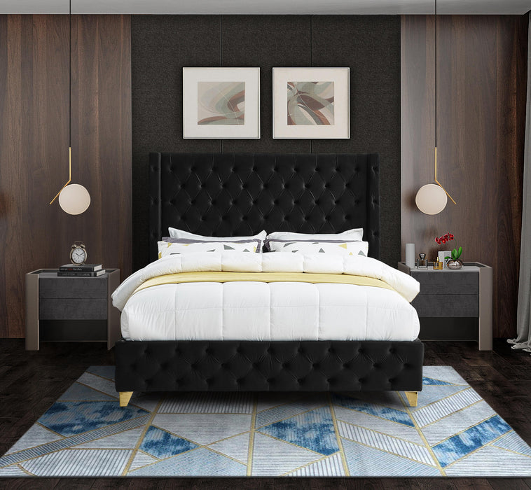 Savan Black Velvet King Bed - Furniture Stars (Chicago, IL)