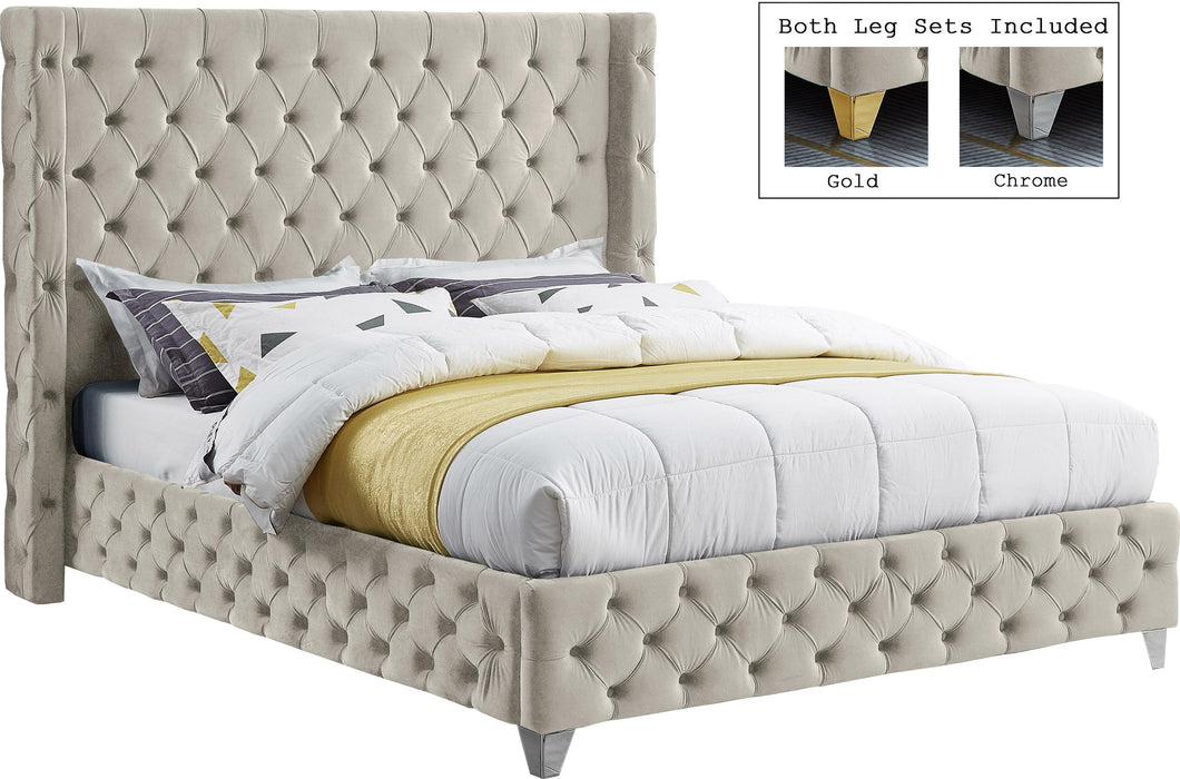 Savan Cream Velvet King Bed - Furniture Stars (Chicago, IL)