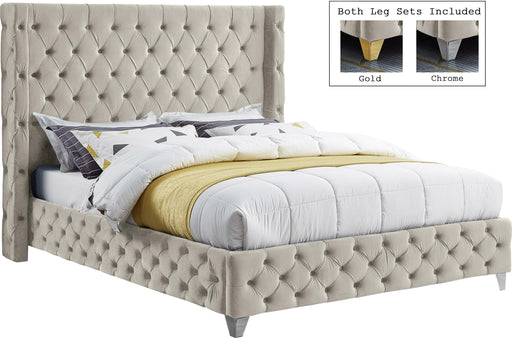 Savan Cream Velvet King Bed - Furniture Stars (Chicago, IL)