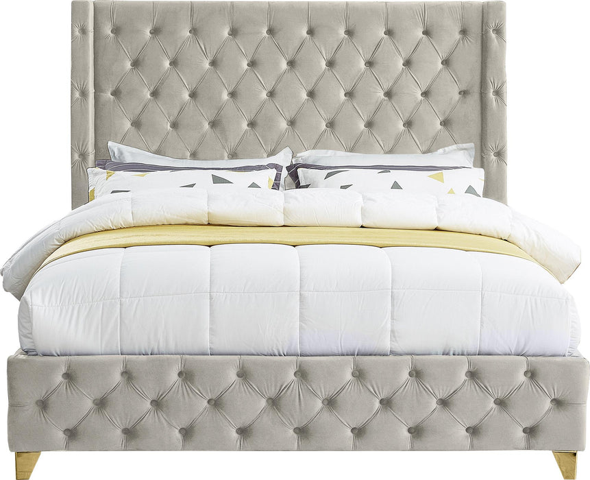 Savan Cream Velvet King Bed - Furniture Stars (Chicago, IL)