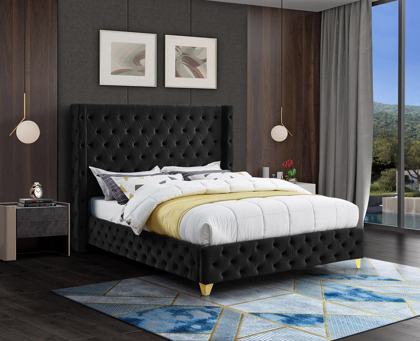 Savan Black Velvet Queen Bed - Furniture Stars (Chicago, IL)