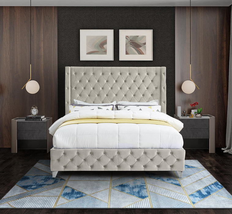 Savan Cream Velvet King Bed - Furniture Stars (Chicago, IL)