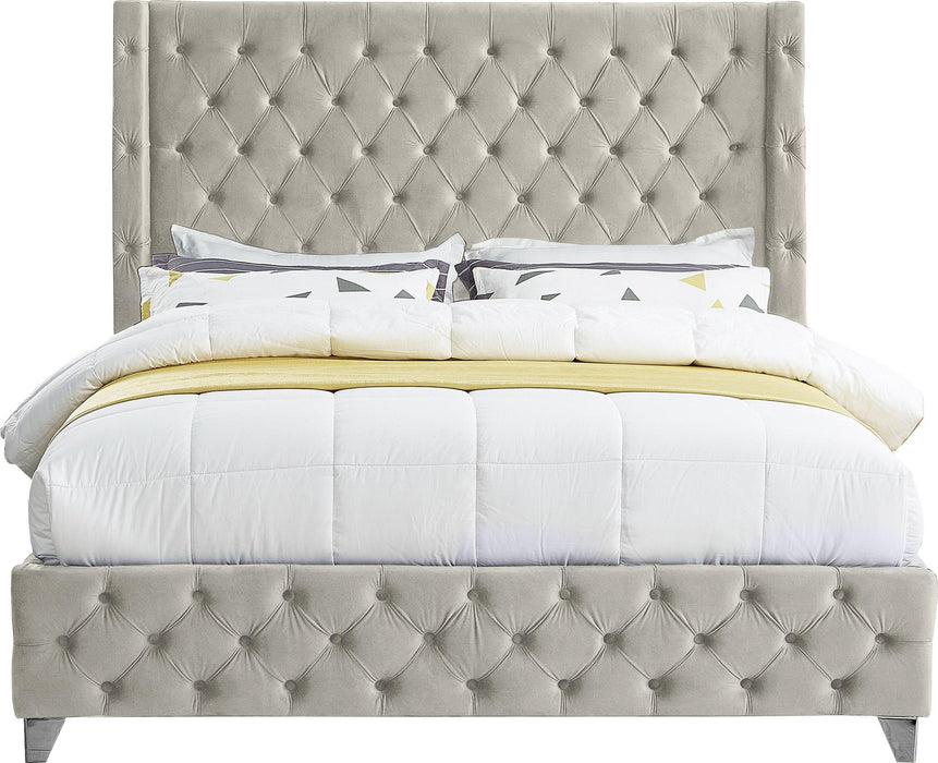 Savan Cream Velvet King Bed - Furniture Stars (Chicago, IL)