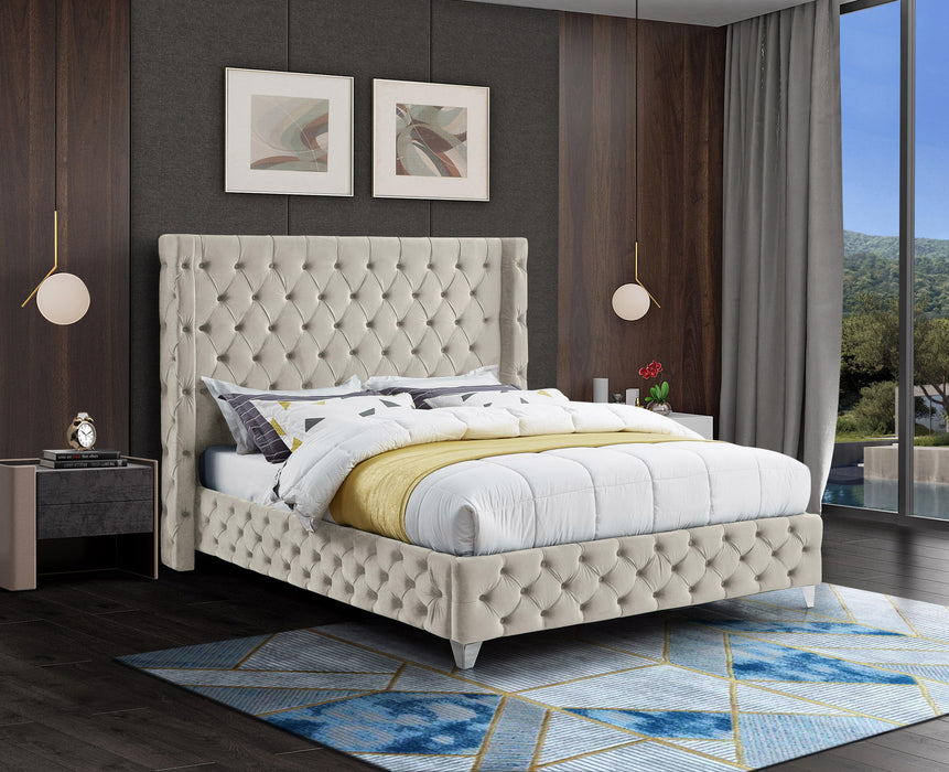 Savan Cream Velvet Queen Bed - Furniture Stars (Chicago, IL)