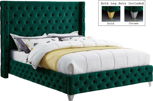 Savan Green Velvet King Bed - Furniture Stars (Chicago, IL)