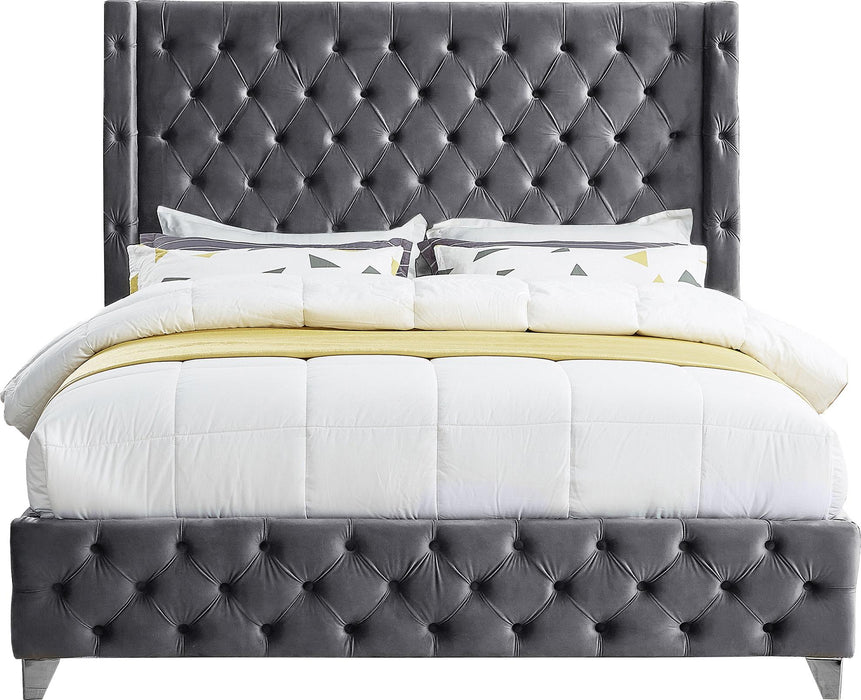 Savan Grey Velvet King Bed - Furniture Stars (Chicago, IL)
