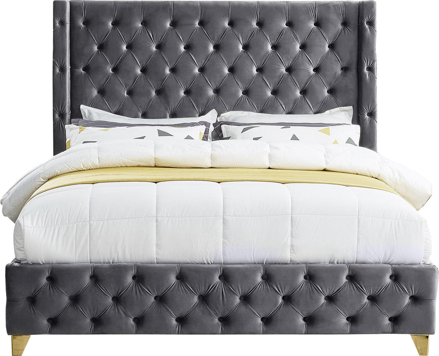 Savan Grey Velvet King Bed - Furniture Stars (Chicago, IL)