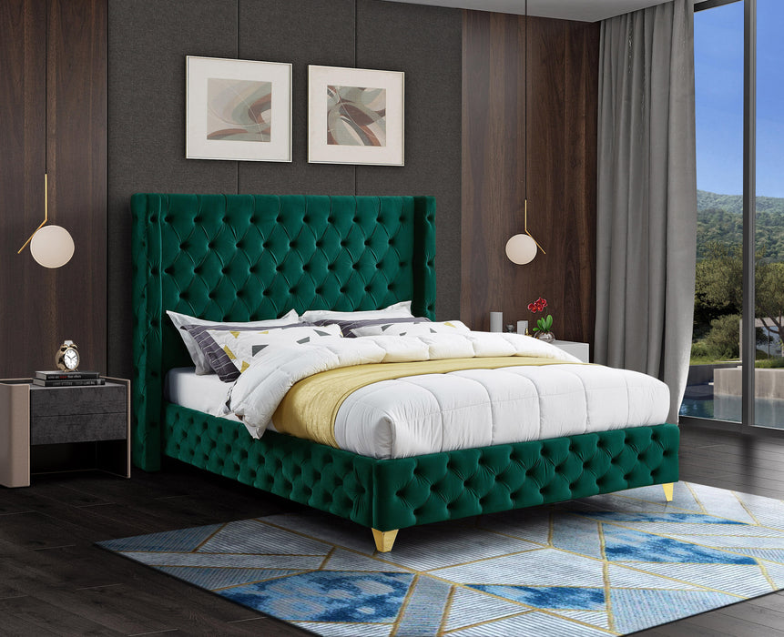Savan Green Velvet King Bed - Furniture Stars (Chicago, IL)