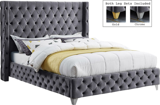 Savan Grey Velvet King Bed - Furniture Stars (Chicago, IL)