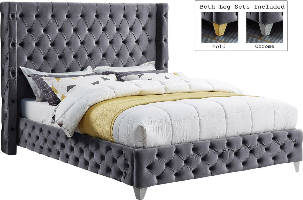 Savan Grey Velvet King Bed - Furniture Stars (Chicago, IL)