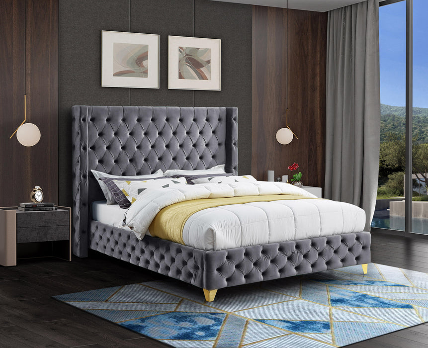 Savan Grey Velvet King Bed - Furniture Stars (Chicago, IL)