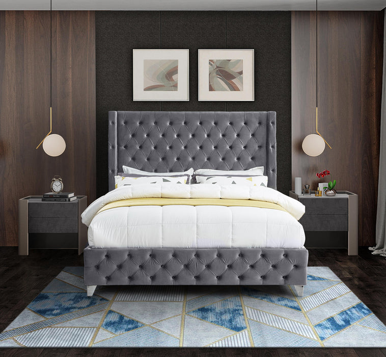Savan Grey Velvet Queen Bed - Furniture Stars (Chicago, IL)