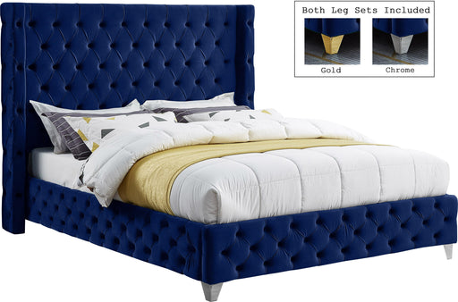 Savan Navy Velvet King Bed - Furniture Stars (Chicago, IL)