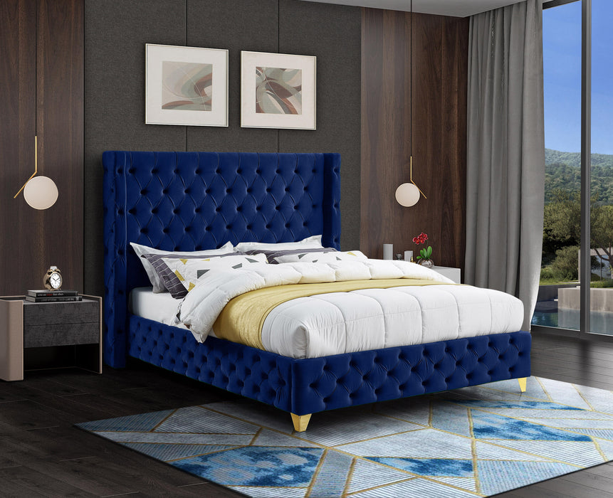 Savan Navy Velvet King Bed - Furniture Stars (Chicago, IL)