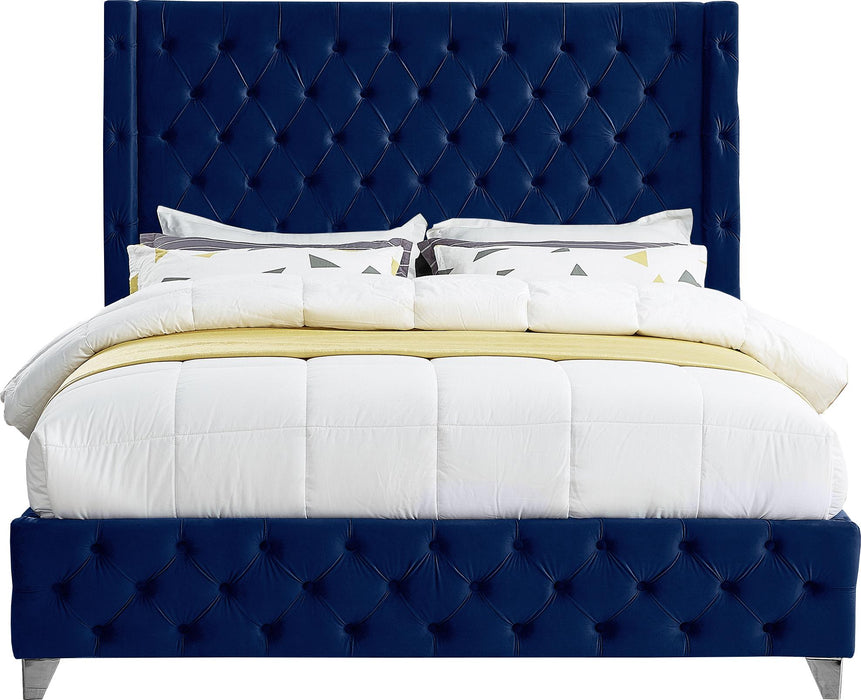 Savan Navy Velvet King Bed - Furniture Stars (Chicago, IL)