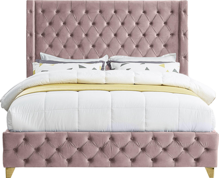 Savan Pink Velvet King Bed - Furniture Stars (Chicago, IL)