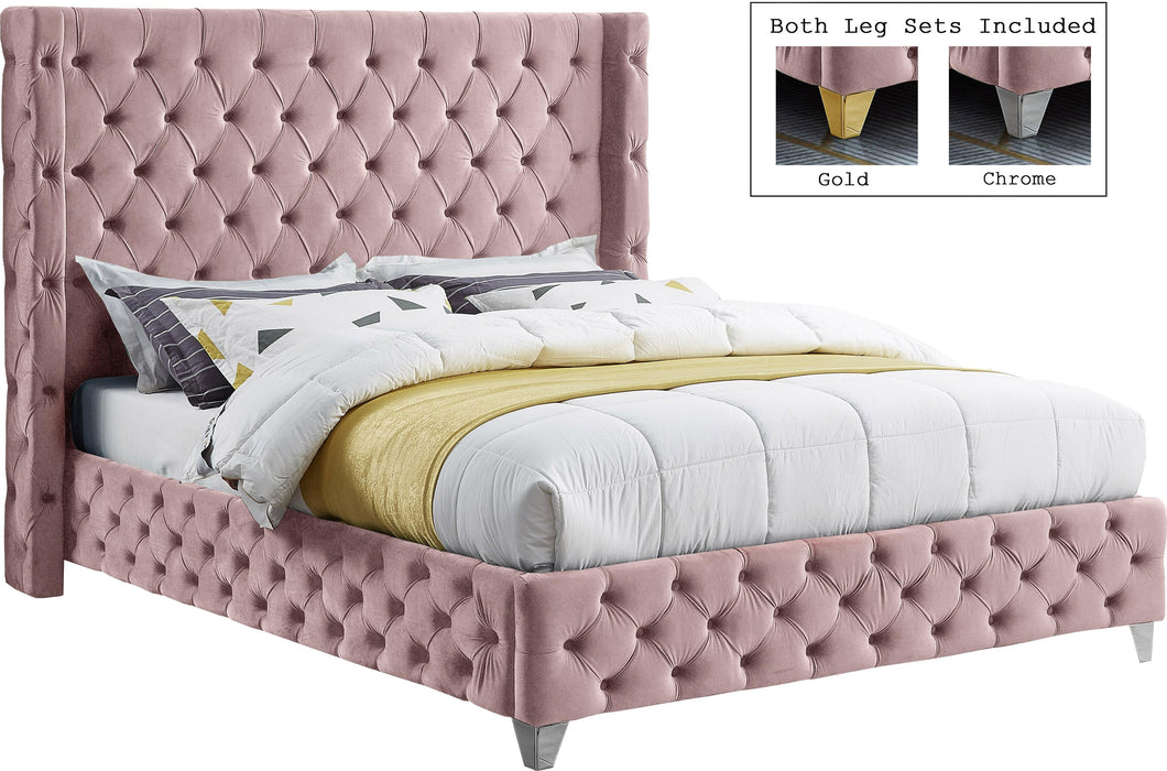 Savan Pink Velvet King Bed - Furniture Stars (Chicago, IL)