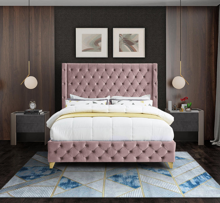 Savan Pink Velvet King Bed - Furniture Stars (Chicago, IL)
