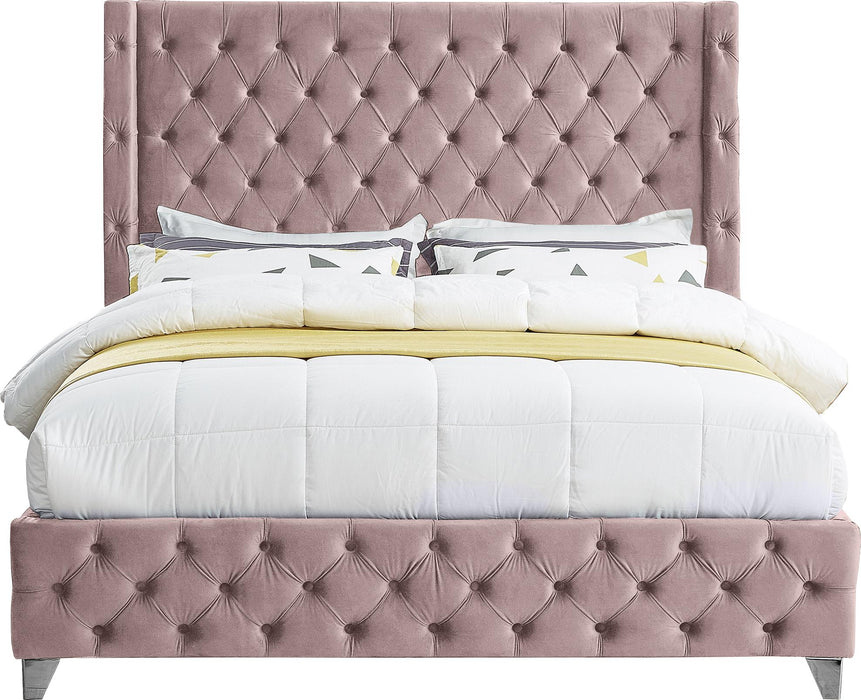 Savan Pink Velvet King Bed - Furniture Stars (Chicago, IL)