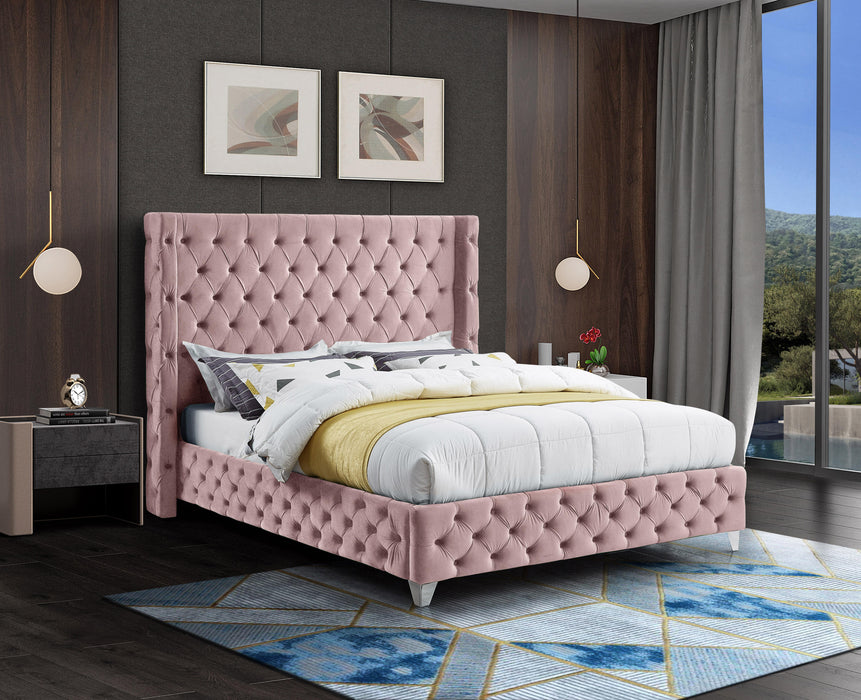 Savan Pink Velvet King Bed - Furniture Stars (Chicago, IL)