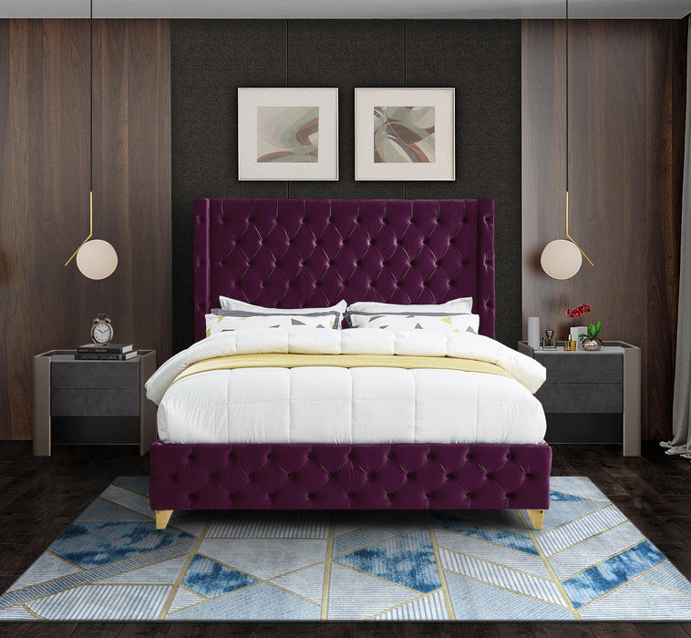 Savan Purple Velvet King Bed - Furniture Stars (Chicago, IL)