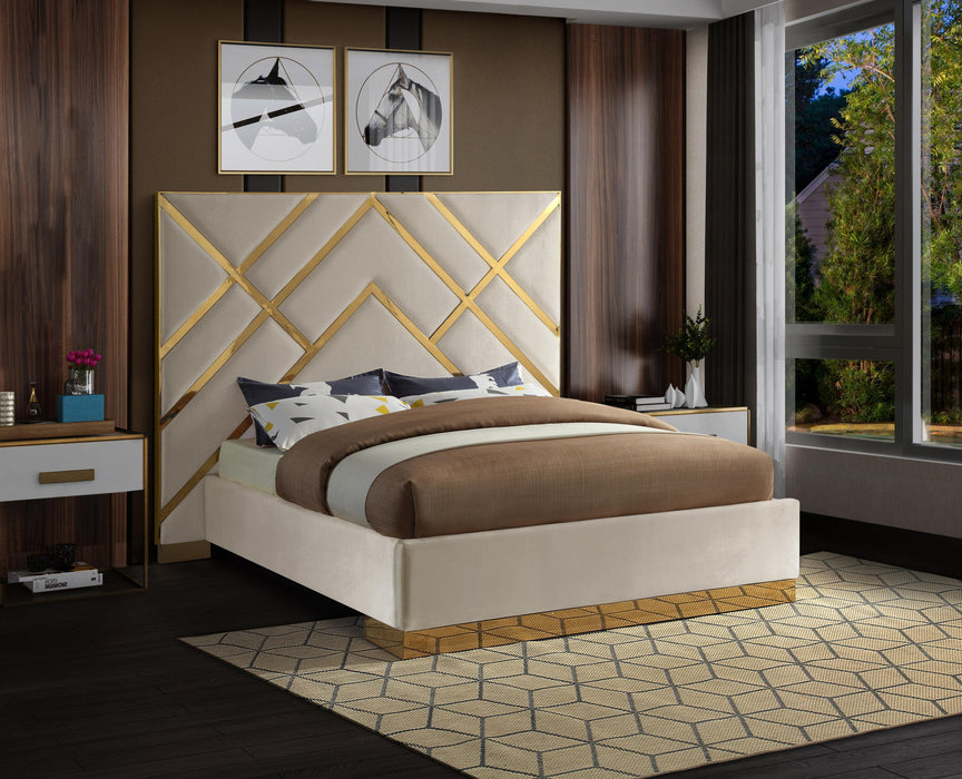 Vector Cream  Velvet Queen Bed - Furniture Stars (Chicago, IL)