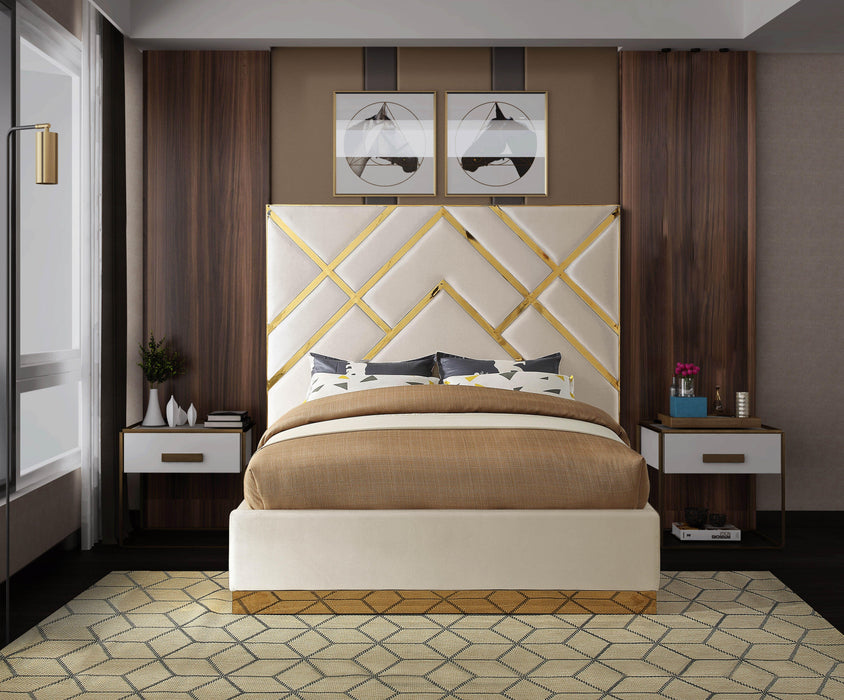 Vector Cream  Velvet Queen Bed - Furniture Stars (Chicago, IL)