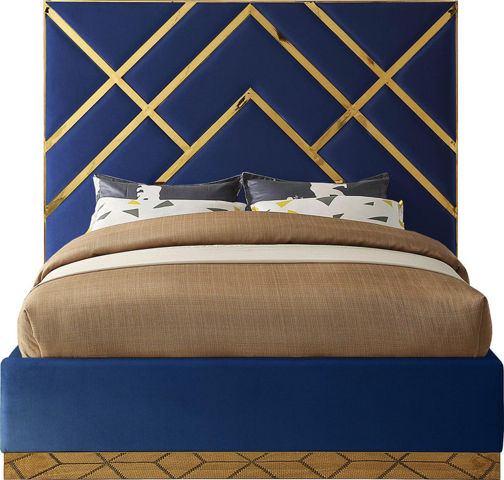 Vector Navy Velvet Queen Bed - Furniture Stars (Chicago, IL)