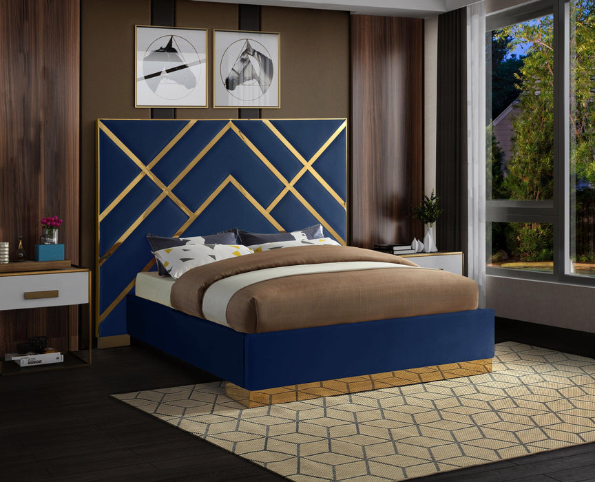 Vector Navy Velvet Queen Bed - Furniture Stars (Chicago, IL)