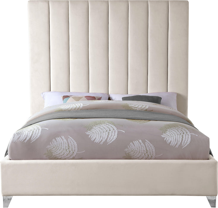 Via Cream Velvet King Bed - Furniture Stars (Chicago, IL)