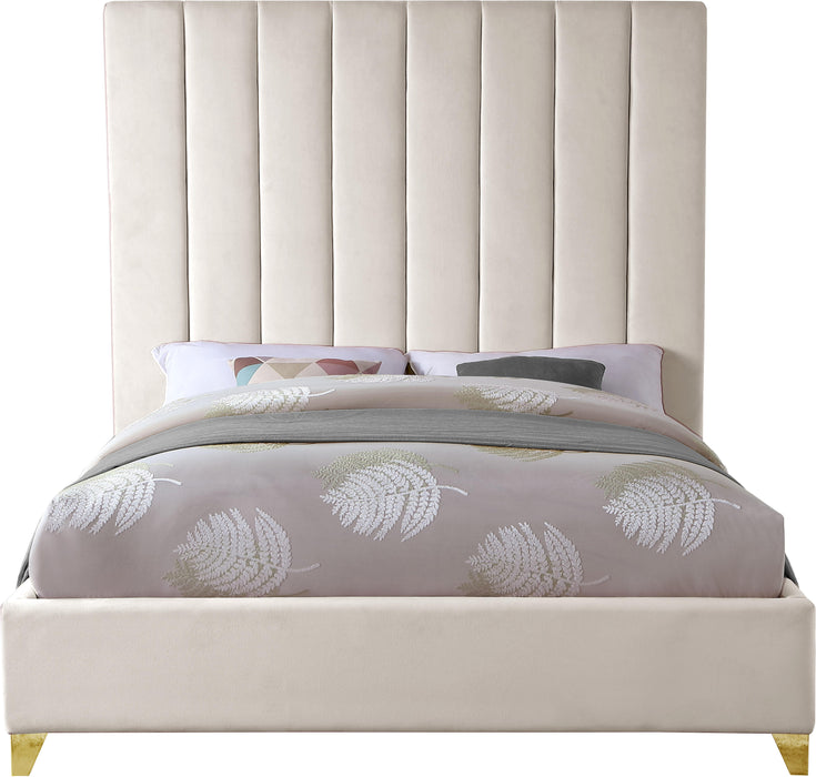 Via Cream Velvet King Bed - Furniture Stars (Chicago, IL)