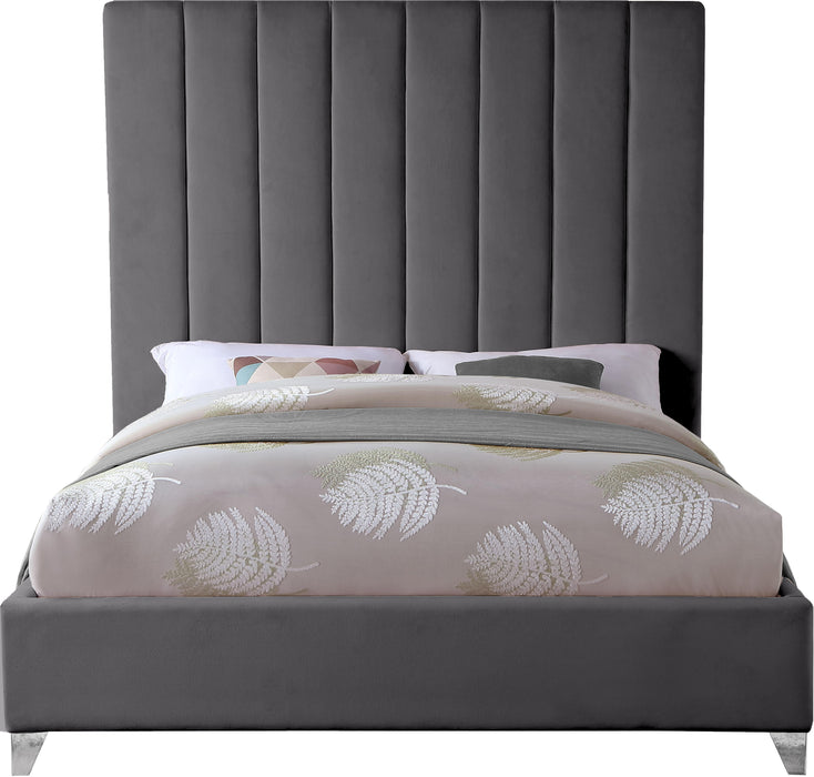 Via Grey Velvet Queen Bed - Furniture Stars (Chicago, IL)