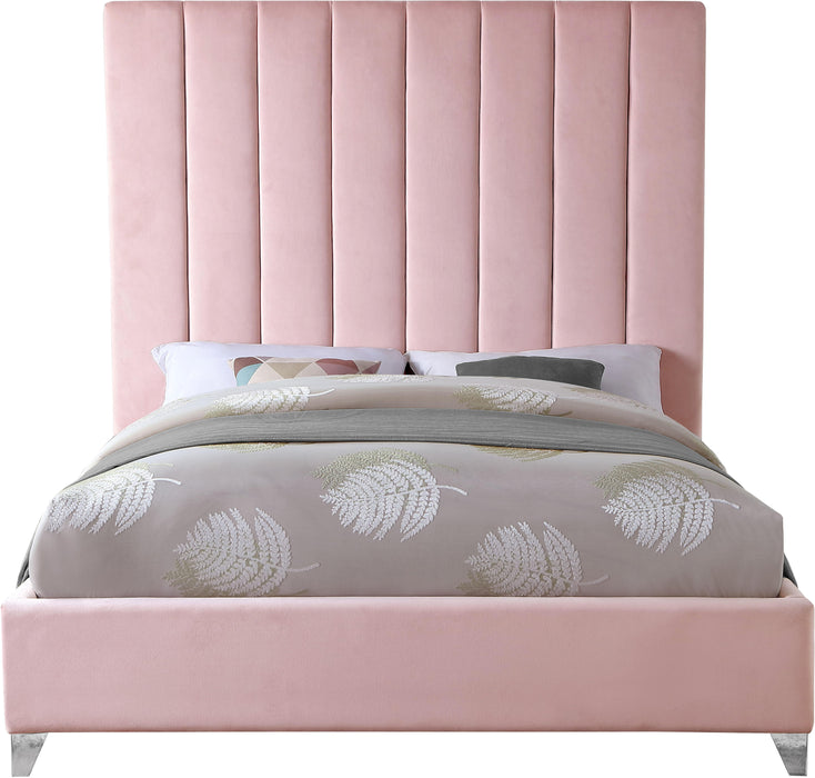 Via Pink Velvet Queen Bed - Furniture Stars (Chicago, IL)