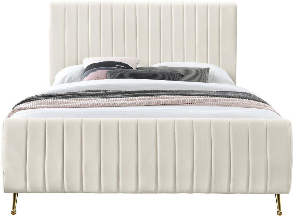Zara Cream Velvet King Bed (3 Boxes) - Furniture Stars (Chicago, IL)
