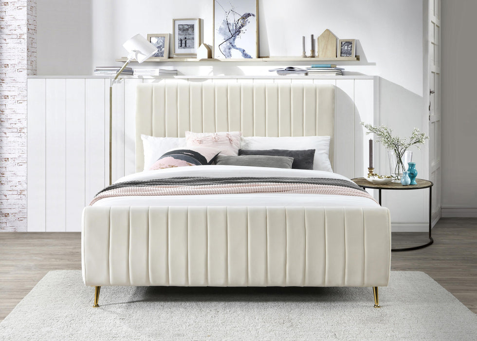 Zara Cream Velvet King Bed (3 Boxes) - Furniture Stars (Chicago, IL)